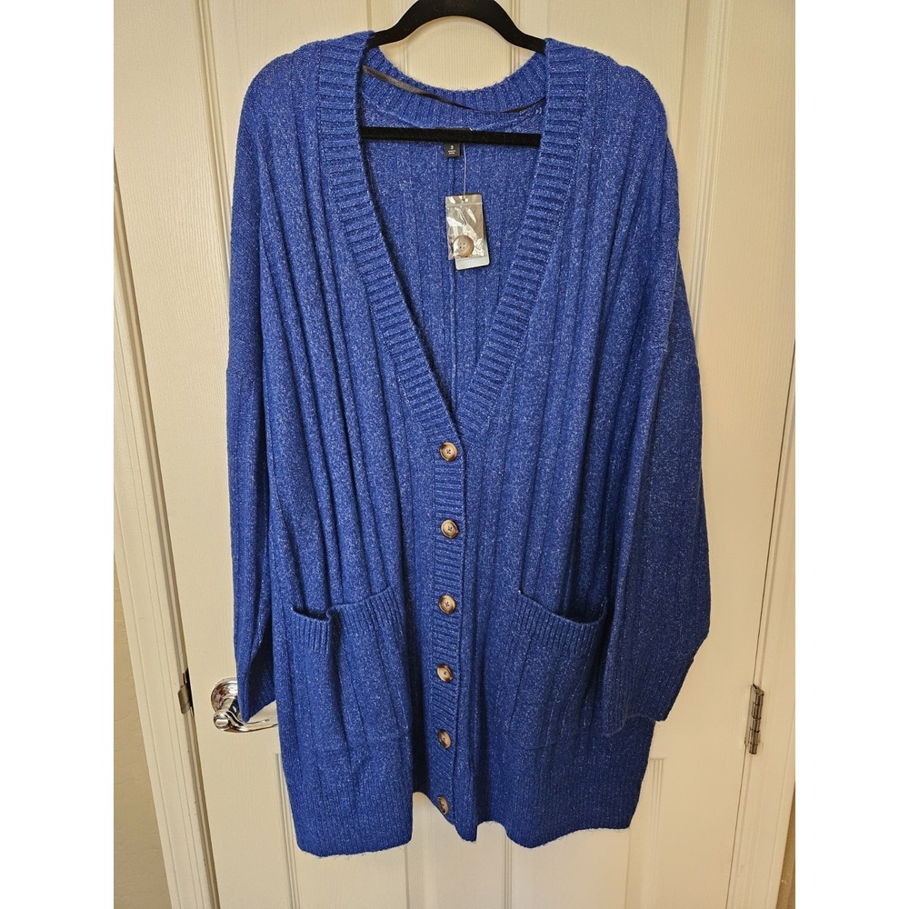 NWT Torrid Cable Knit Blue Boyfriend Button-Down V-Neck Cardigan Sweater, 3X